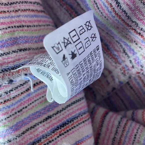 Forever 21 Striped One Shoulder Linen Blend Tiered Pink Striped Mini Dress M - Picture 7 of 8